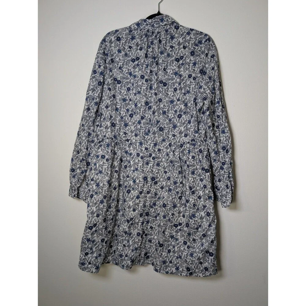 J.Crew Factory Floral Shirt Dress 8 Cotton Lined Blue White Mini PocketsCasual
